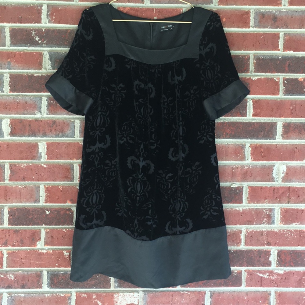 Max and Cleo Shift Dress Black Velvet Silk Size 6